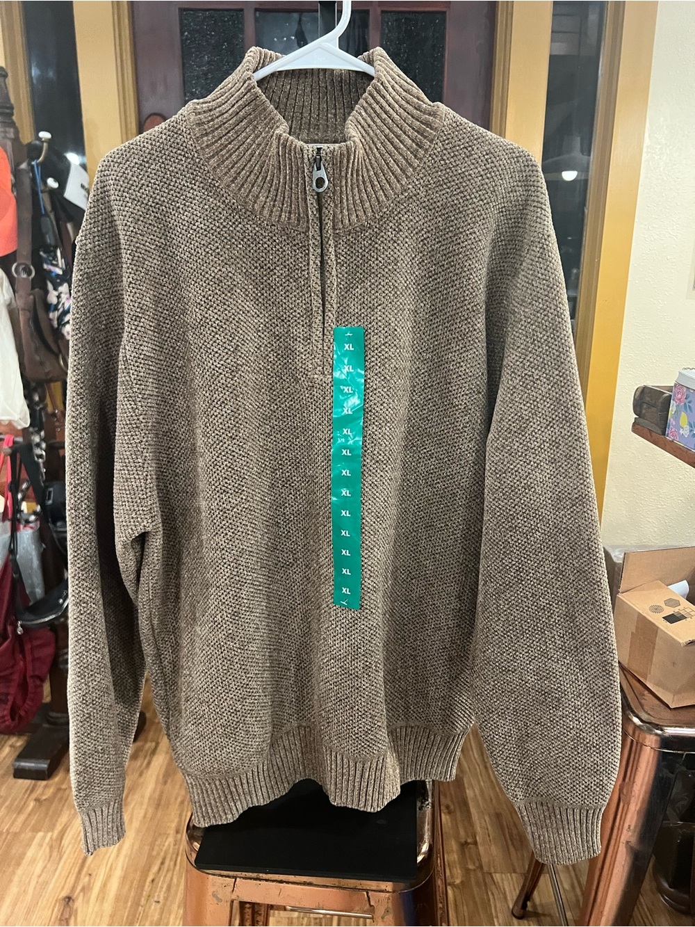 Weatherproof Men's Zip-Front Knit Sweater in Brown